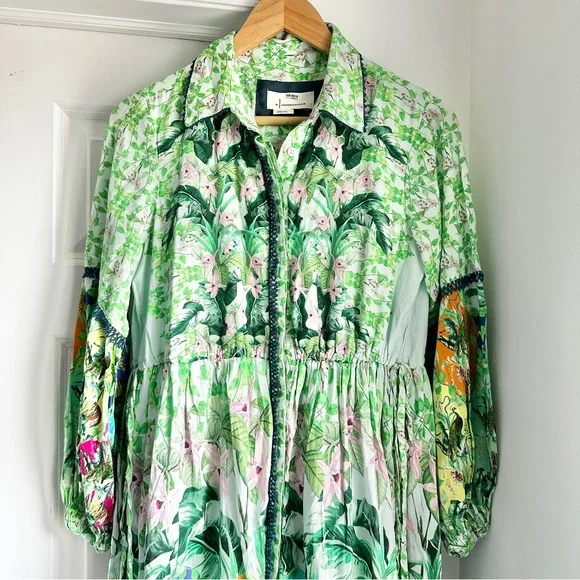 Anthropologie Long-Sleeve Printed Maxi Shirt Dress Jungle Print - Picture 10 of 14